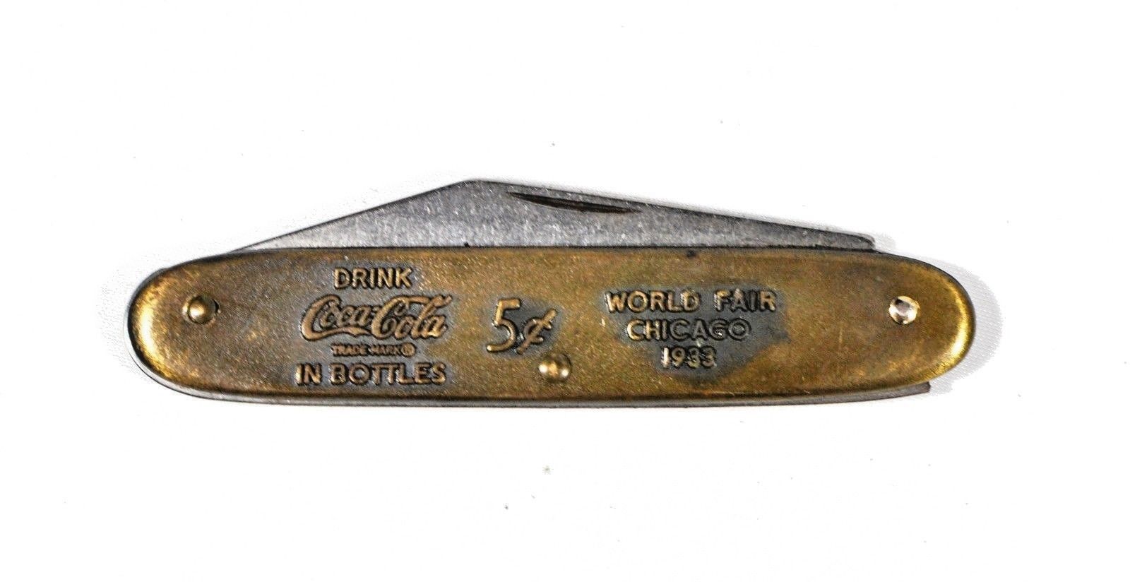 Vintage Folding Brass Knife Drink COCA COLA Chicago World Fair 1933