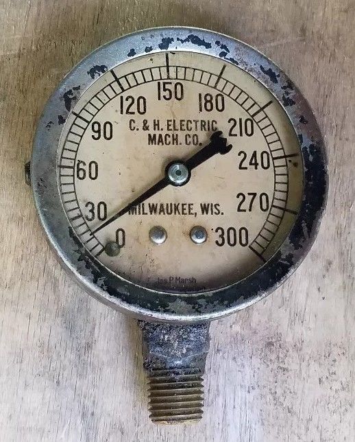 Vintage C H Electric Mach Co Pressure Gauge By Jas P Marsh Corp