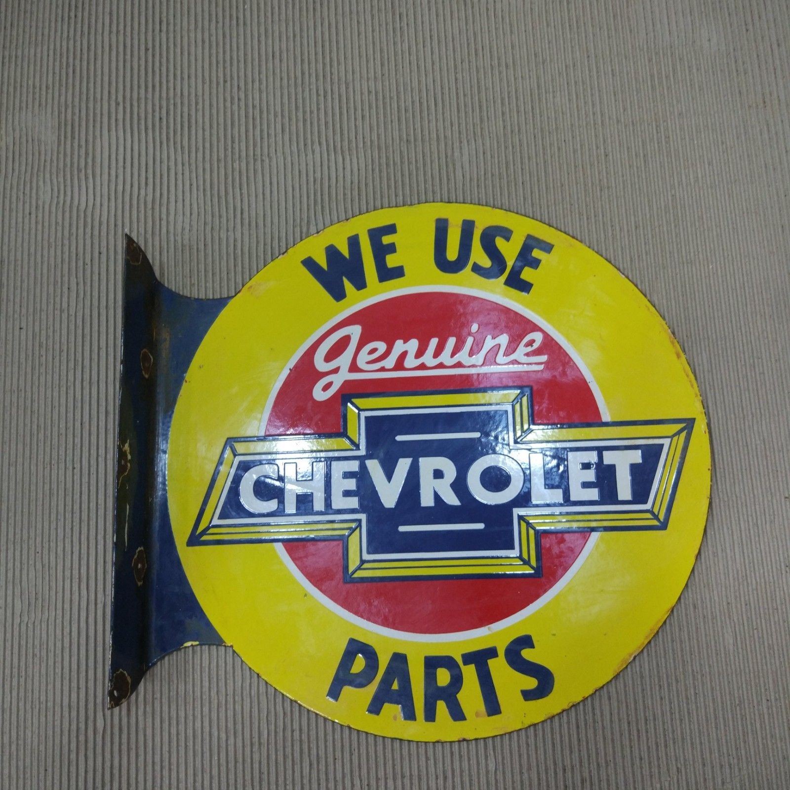 Chevrolet Parts Flange Porcelain Enamel Sign X Sided