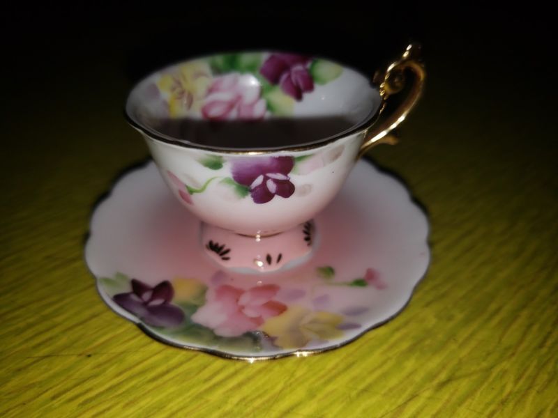 Vintage Occupied Japan Pink Gold Flower Floral Demitasse Mini Cup And