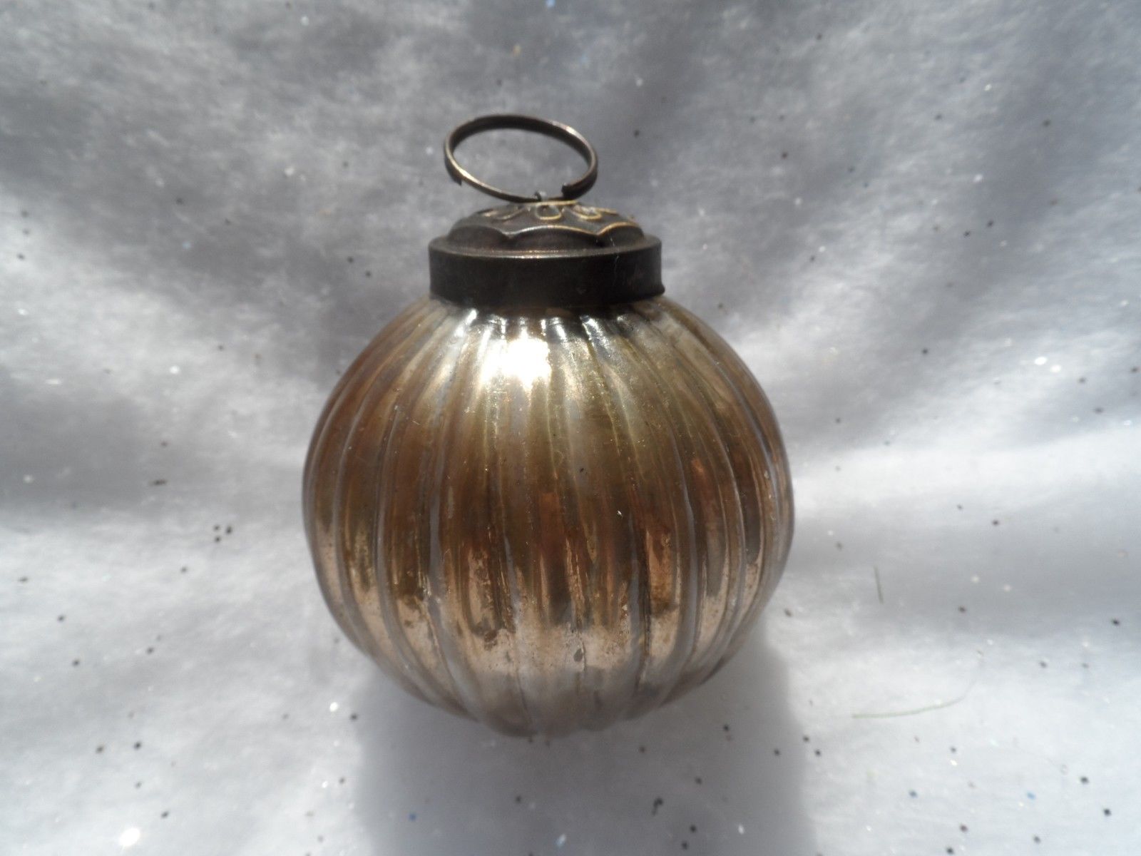 Antique Vintage Christmas Ornament GERMAN KUGEL RIBBED ROUND BRASS