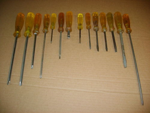 Vintage Proto Yellow Handle Screwdriver Lot Phillips Flat Slotted 3 8