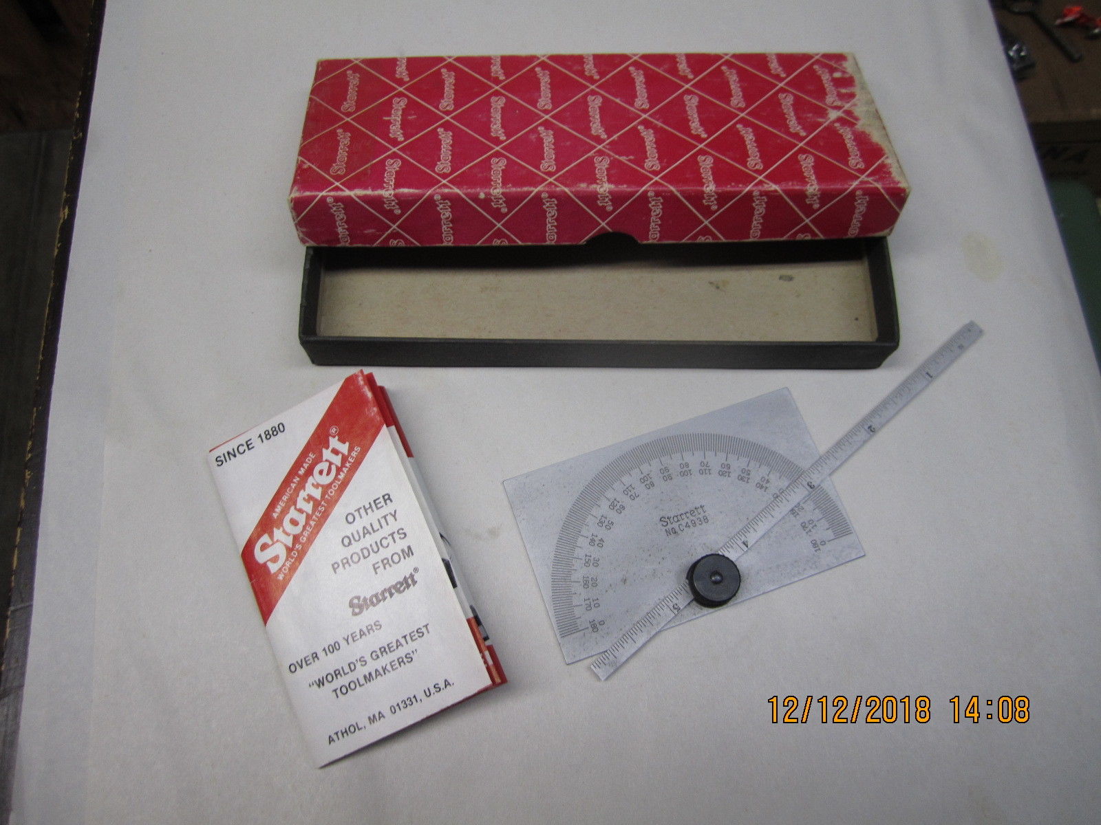 Vintage Starrett No C 493 B Depth Gauge Protractor In Box Nice