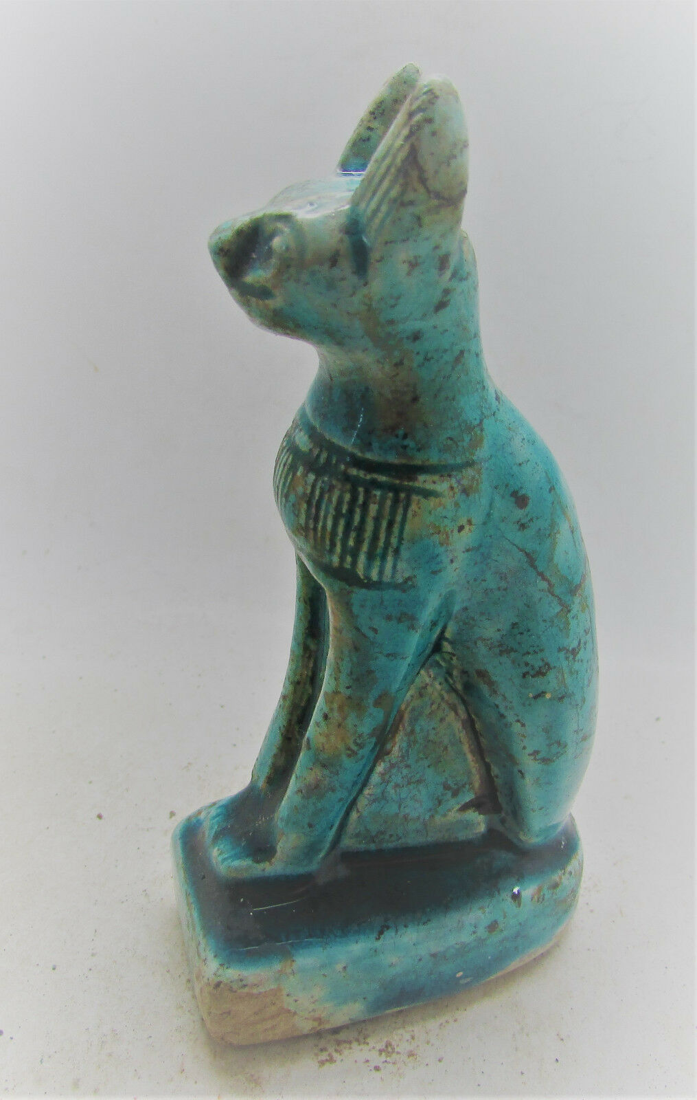 Beautiful Ancient Egyptian Glazed Faience Bastet Statuette Bc