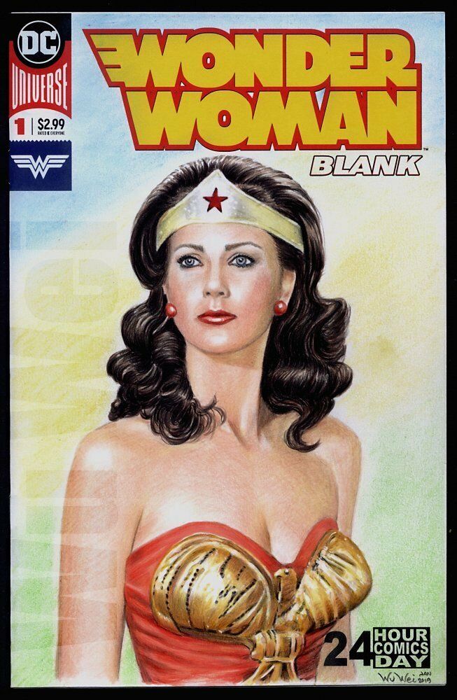 Wonder Woman Lynda Carter Blank DC Comics Sketch Cover Original Art Wu