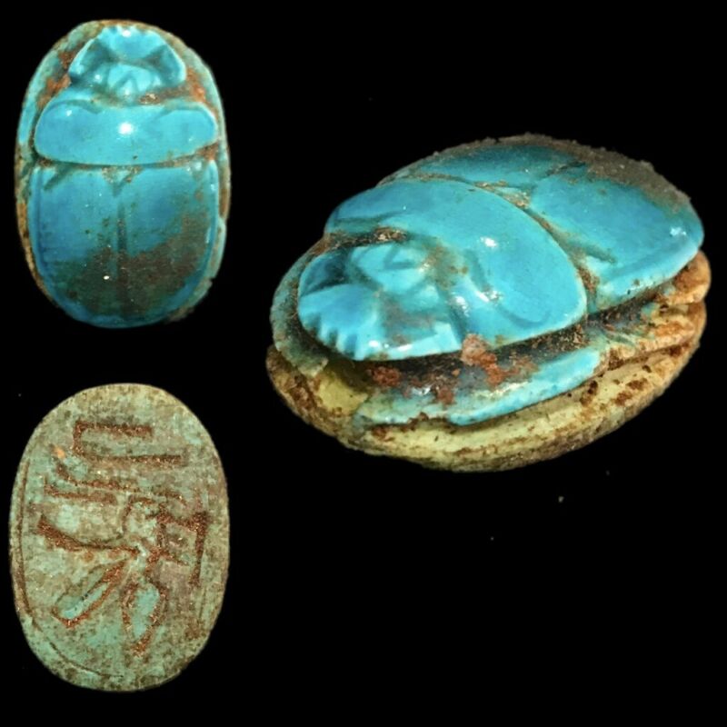 VERY RARE ANCIENT EGYPTIAN BLUE GLAZED SCARAB BEETLE TOP QUALITY 300 B