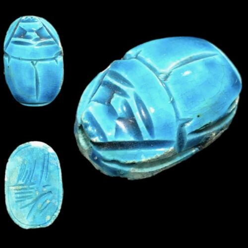 VERY RARE ANCIENT EGYPTIAN BLUE GLAZED SCARAB BEETLE TOP QUALITY 300 B