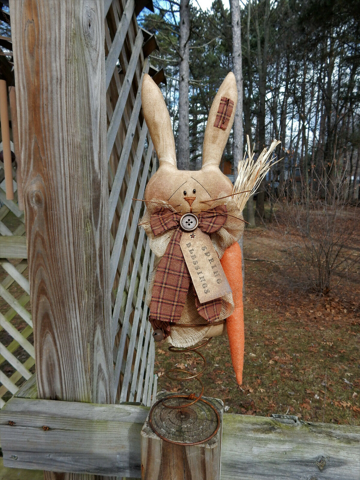 Folk Art Primitive Spring Carrot Easter Bunny Rabbit Doll Cupboard