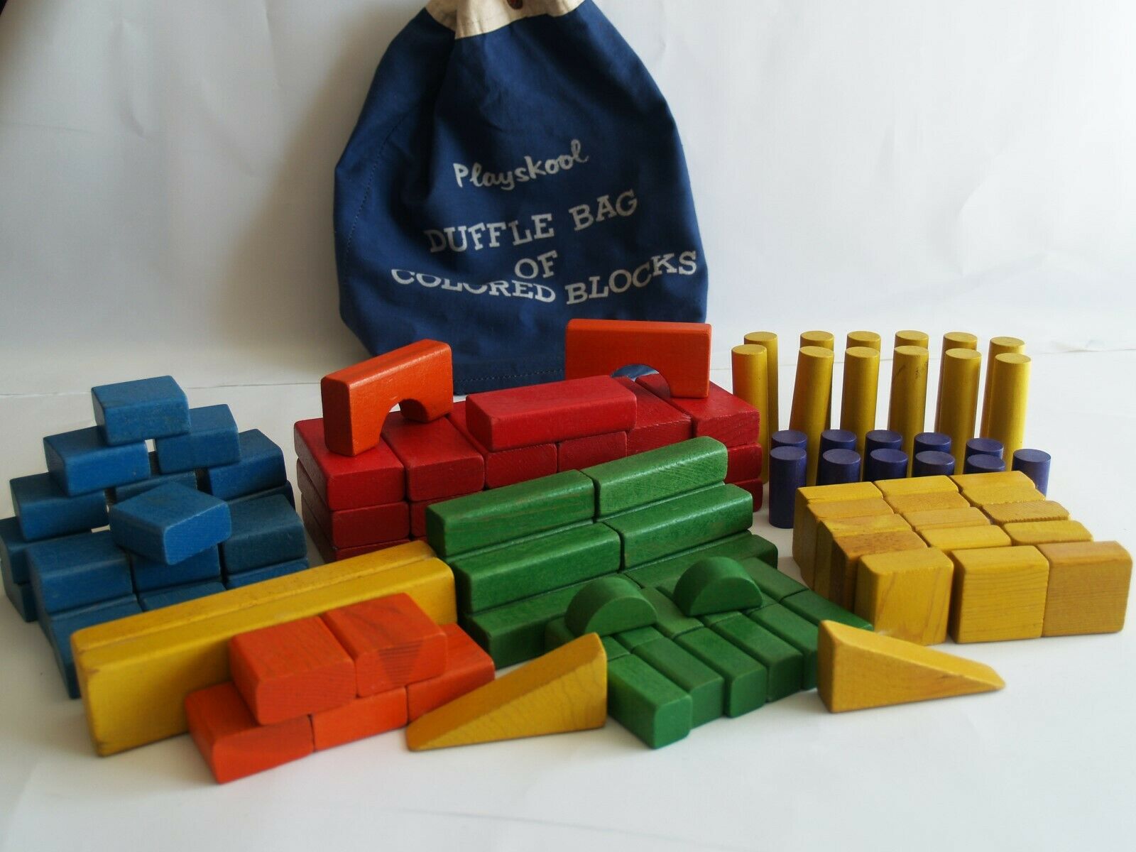 Vintage S Playskool Duffle Bag Of Colored Blocks Pieces