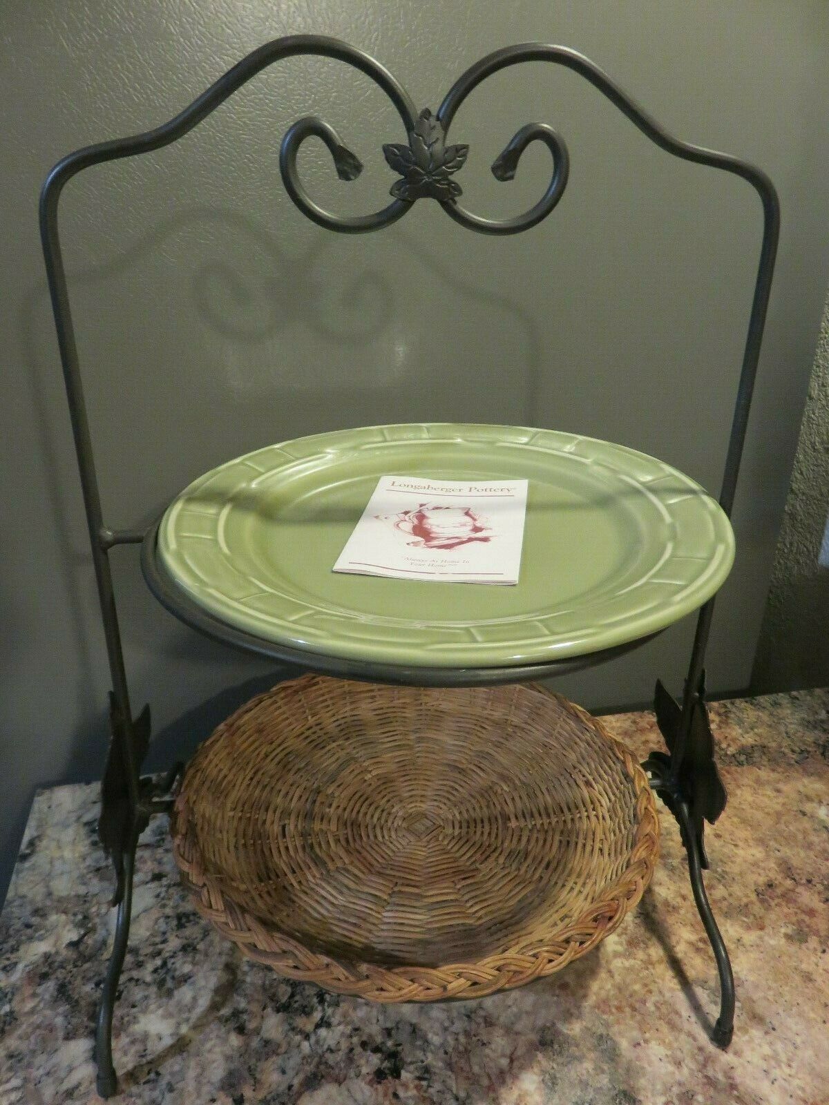 LONGABERGER WROUGHT IRON TWO TIER PIE PLATE STAND HOLDER SERVER MAPLE