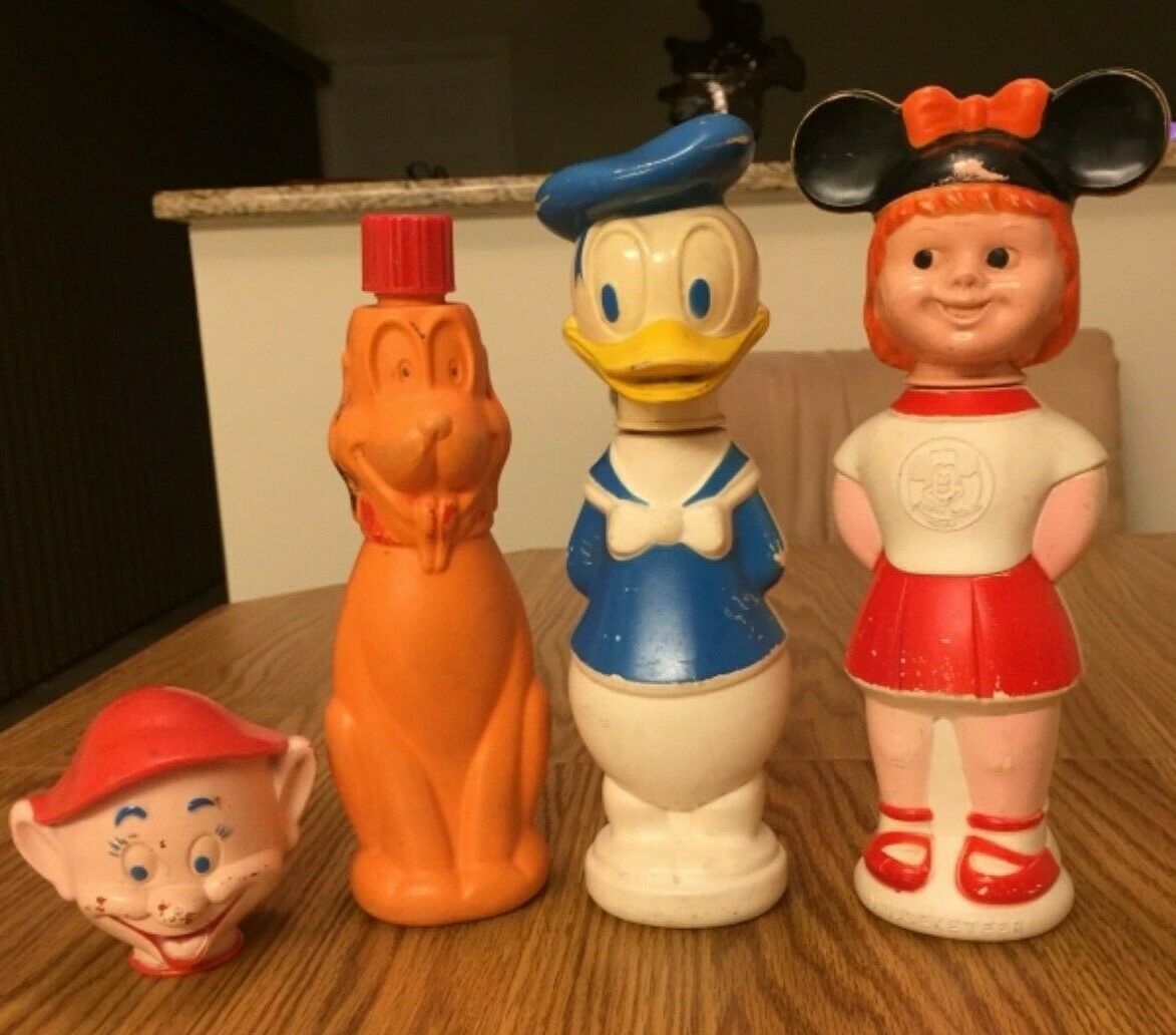 Vintage Soaky Walt Disney Lot Bottles Mouseketeer Pluto Donald Duck