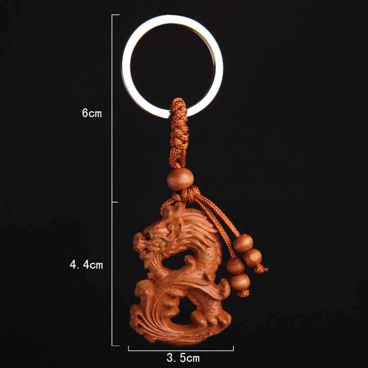 Wood China Handcarved Statue Weave Pendant D Zodiac Dragon Car Key