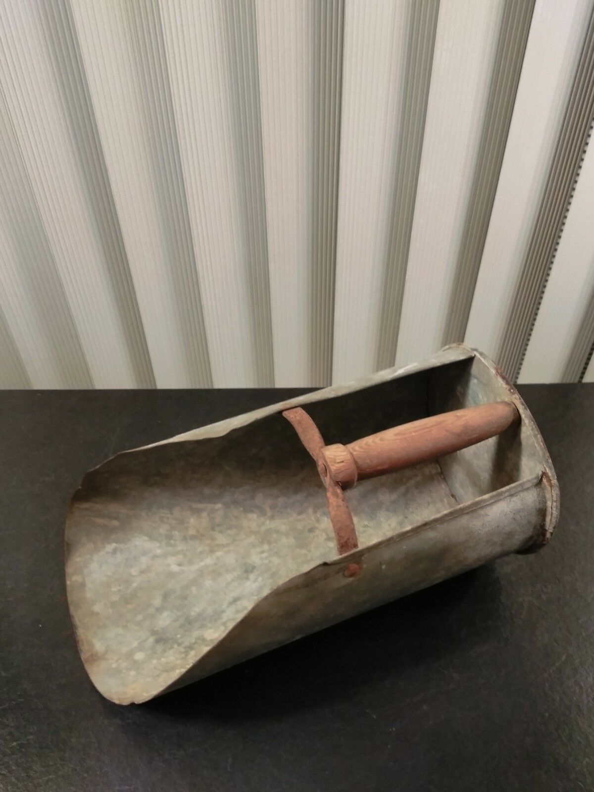 Primitive Farm Tool Galvanized Metal Dry Goods Feed Scoop Antique