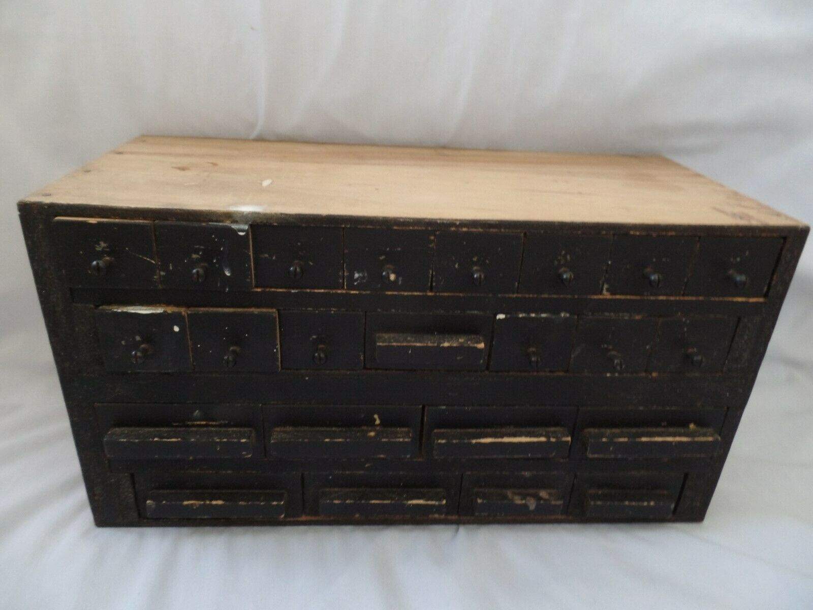 Vintage Primitive Wooden Machinist S Tool Box Chest W 23 Drawers