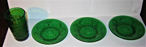 ANCHOR HOCKING FOREST GREEN SANDWICH GLASS JUICE GLASS CUSTARD CUP