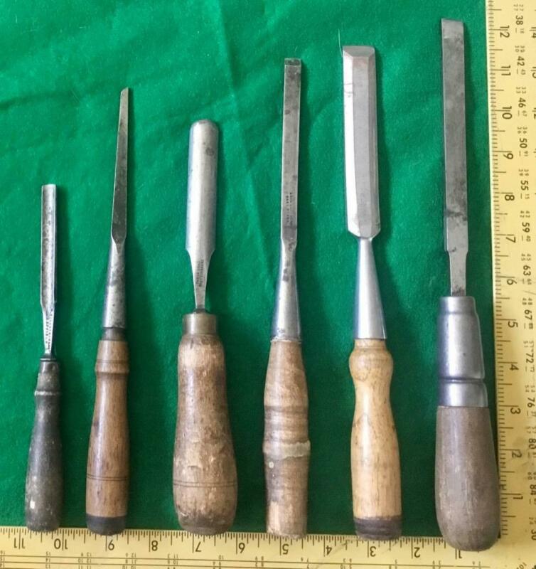 6 VINTAGE WOOD LATHE CHISELS CRAFTSMAN TILLOTSON BUCK BROS