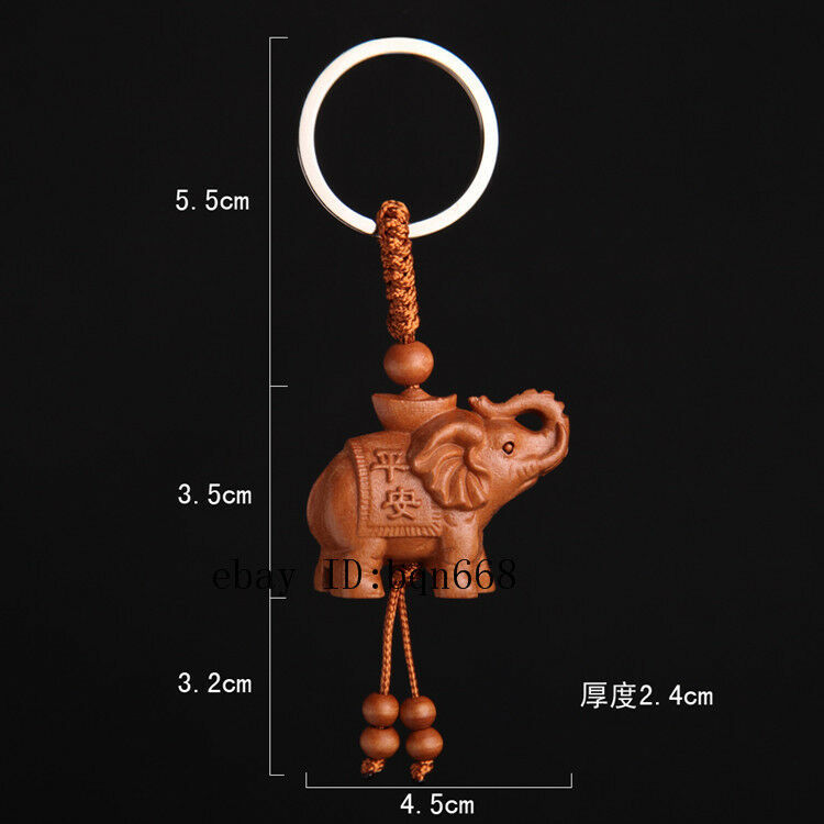 Wooden China Handcarved Statue Weave Pendant Car Lucky Elephant Key