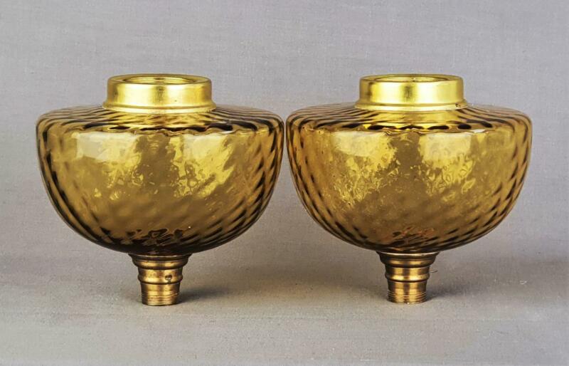 Pair Amber Optic Christopher Wray Kerosene Paraffin Oil Lamp Duplex