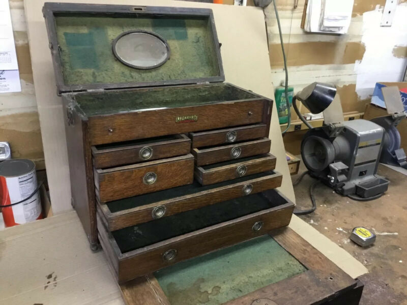 Vintage Union Machinist Wood Tool Box Chest Drawer Oak In X In X