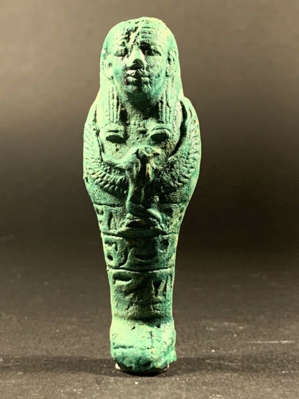 BEAUTIFUL ANCIENT EGYPTIAN FAIENCE SHABTI WITH HIEROGLYPHICS CIRCA