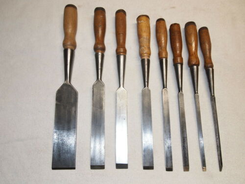 T H WITHERBY SQUARE EDGE SOCKET CHISELS SET OF 8 GOOD USER GRADE