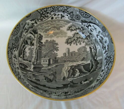 Vintage Copeland Spode Italian Black White Transferware Lg Salad