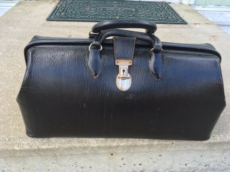 Antique Vintage Classic KRUSE Black Leather Doctors Gladstone Bag