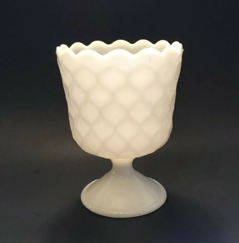 Classic E O Brody Milk Glass Pedestal Vase Scalloped Rim Smock