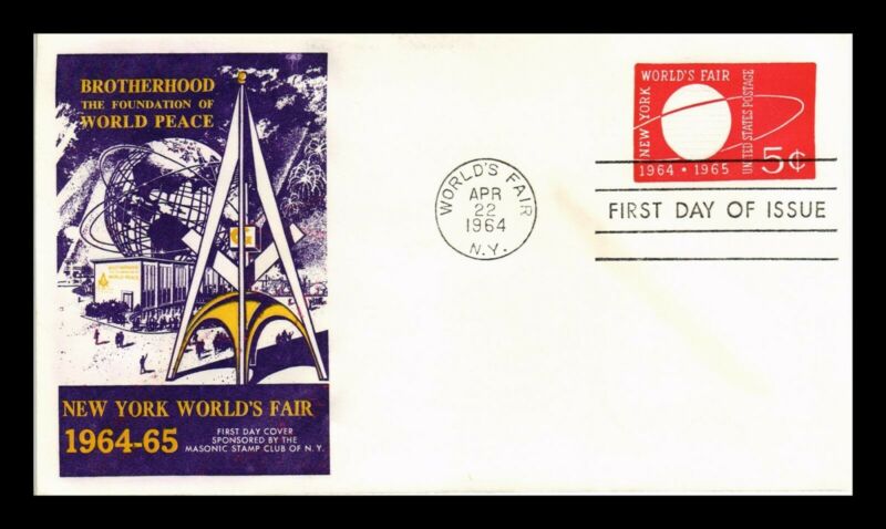 Us Cover New York Worlds Fair C Postal Stationery Fdc Masonic Stamp