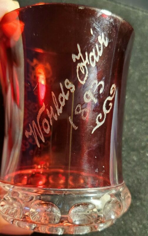 Antique 1893 Chicago Worlds Fair Ruby Red Flash Souvenir Glass W456