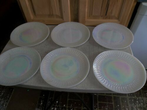 Vintage Federal Moonglow Iridescent Milk Glass Plates Auroa Borealis