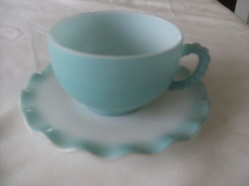 Vtg Hazel Atlas Ripple Crinoline Turquoise Blue Tea Cup Saucer