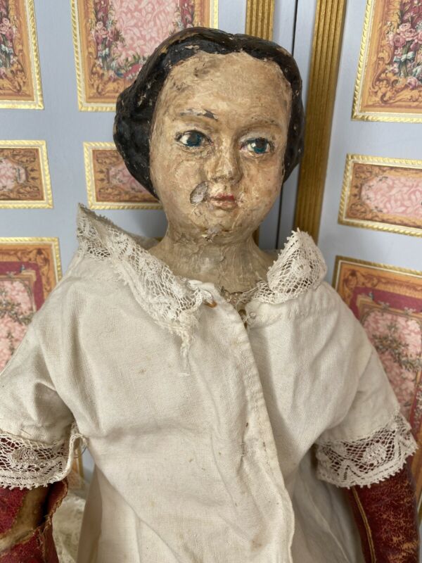 Antique Papier Mache Doll Needs Lots Of Repair And Tlc Cloth Body C