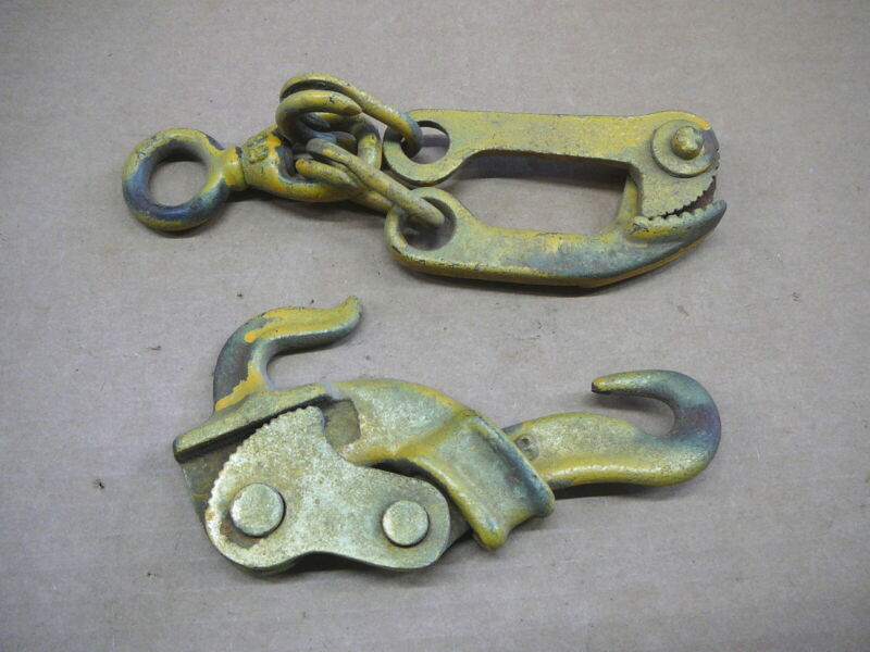 Two Antique Used Barbed Wire Single Line Grips Grabs Pullers Tool Lot