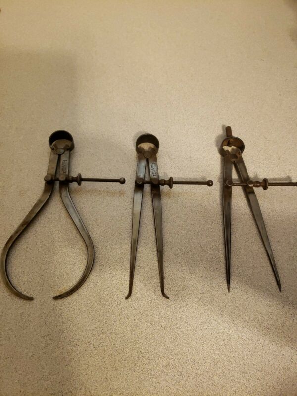 3 Vintage L S Starrett Co Caliper Compass Dividers Machinist 6 5