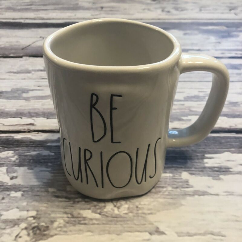 Rae Dunn Artisan Collection BE CURIOUS Coffee Mug Artisan Ivory Blk