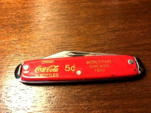 Vintage Coca Cola Worlds Fair Chicago Red Handle Pocket Knife Usa