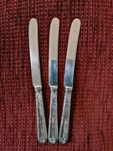 Three Antique Butter Knives With Steel Blades And Sterling Silver