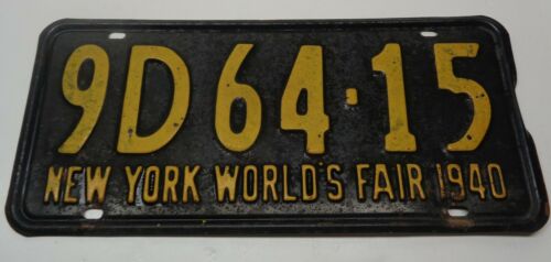 Vintage New York Worlds Fair License Plate Used Antique