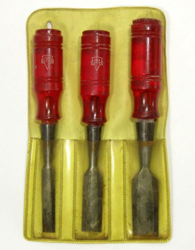 Vintage Keen Kutter 3 Piece Wood Socket Chisel Set Red Plastic Handle