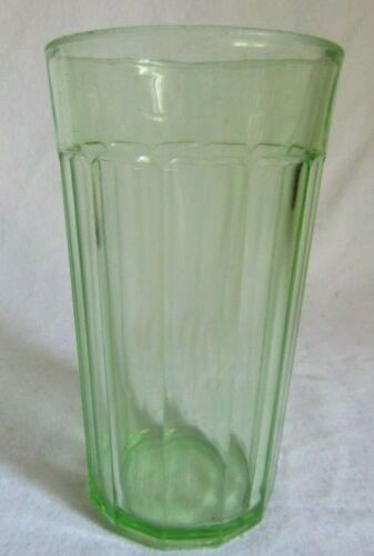 DEPRESSION GLASS GREEN PANLES 5 1 4 WATER TUMBLER URANIUM GLOWS