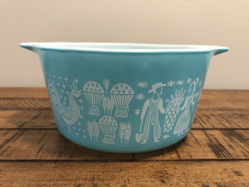 Vintage Pyrex Turquoise Blue Amish Butterprint Casserole Dish No