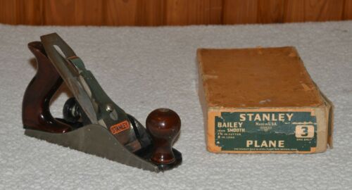 Vintage Stanley Bailey No 3 Iron Smooth Bottom Plane Woodworking Hand