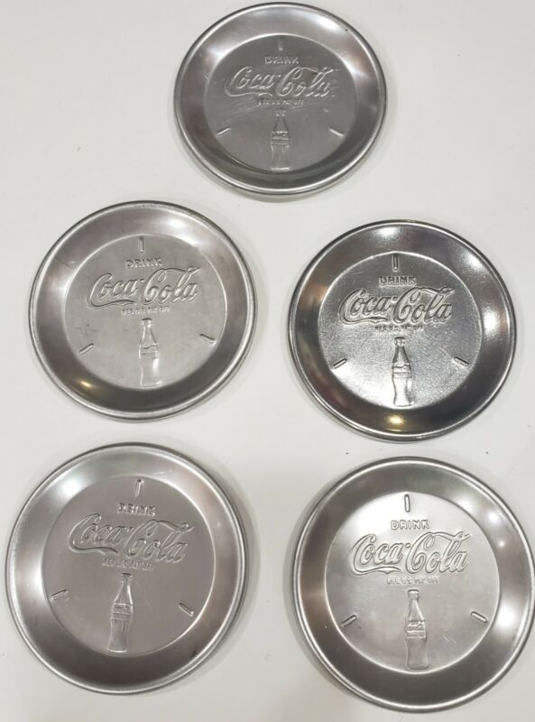 5 Vintage Drink Coca Cola Coke Heavy Aluminum Coasters Antique