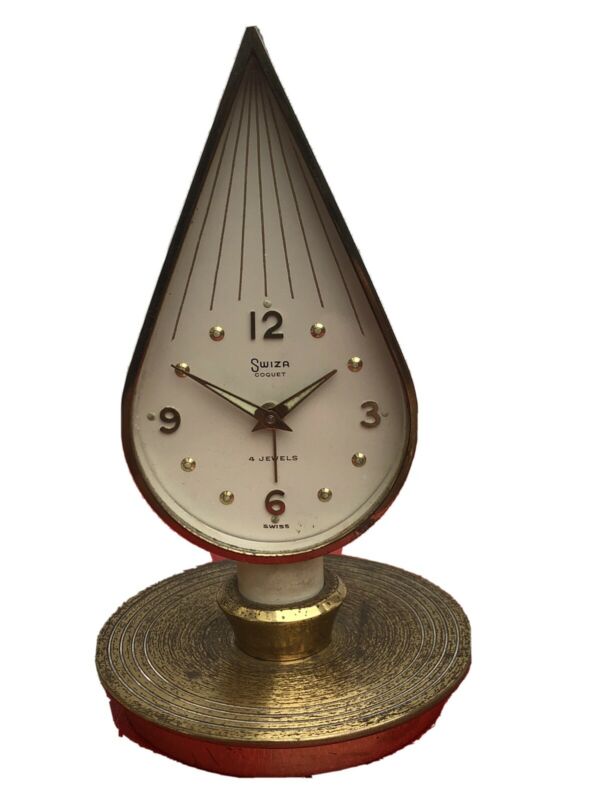 Vintage Brass Chamberstick Style Swiza Coquet Alarm Clock C1960s