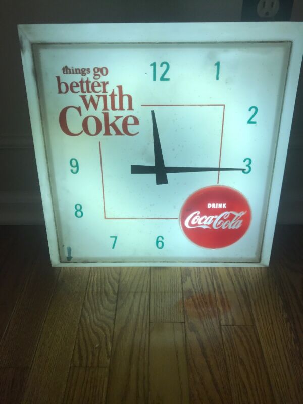 Vintage Things Go Better With Coke Large Lighted Coca Cola Wall Clock