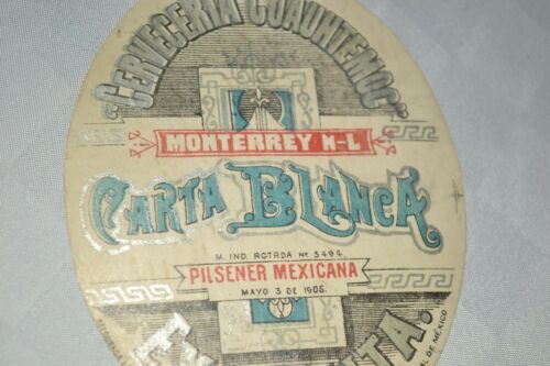 Carta Blanca Pre Prohibition Mexican Pilsner Beer Label Exquisita