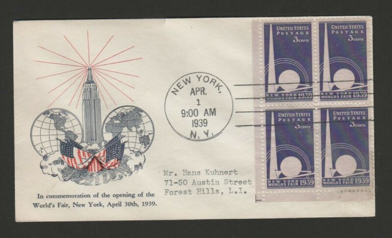 Us Ny Worlds Fair Fdc With Block Of Antique Price Guide