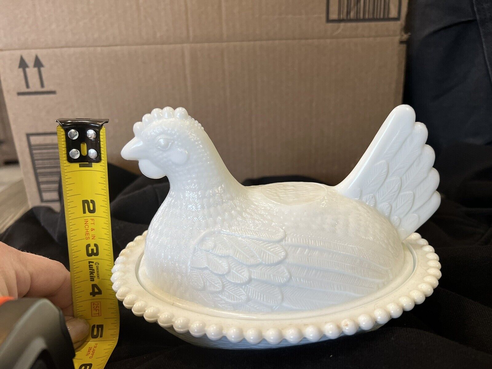 Vintage Milk Glass Hen Basket Weave Nest Hen On Nest Excellent Vintage