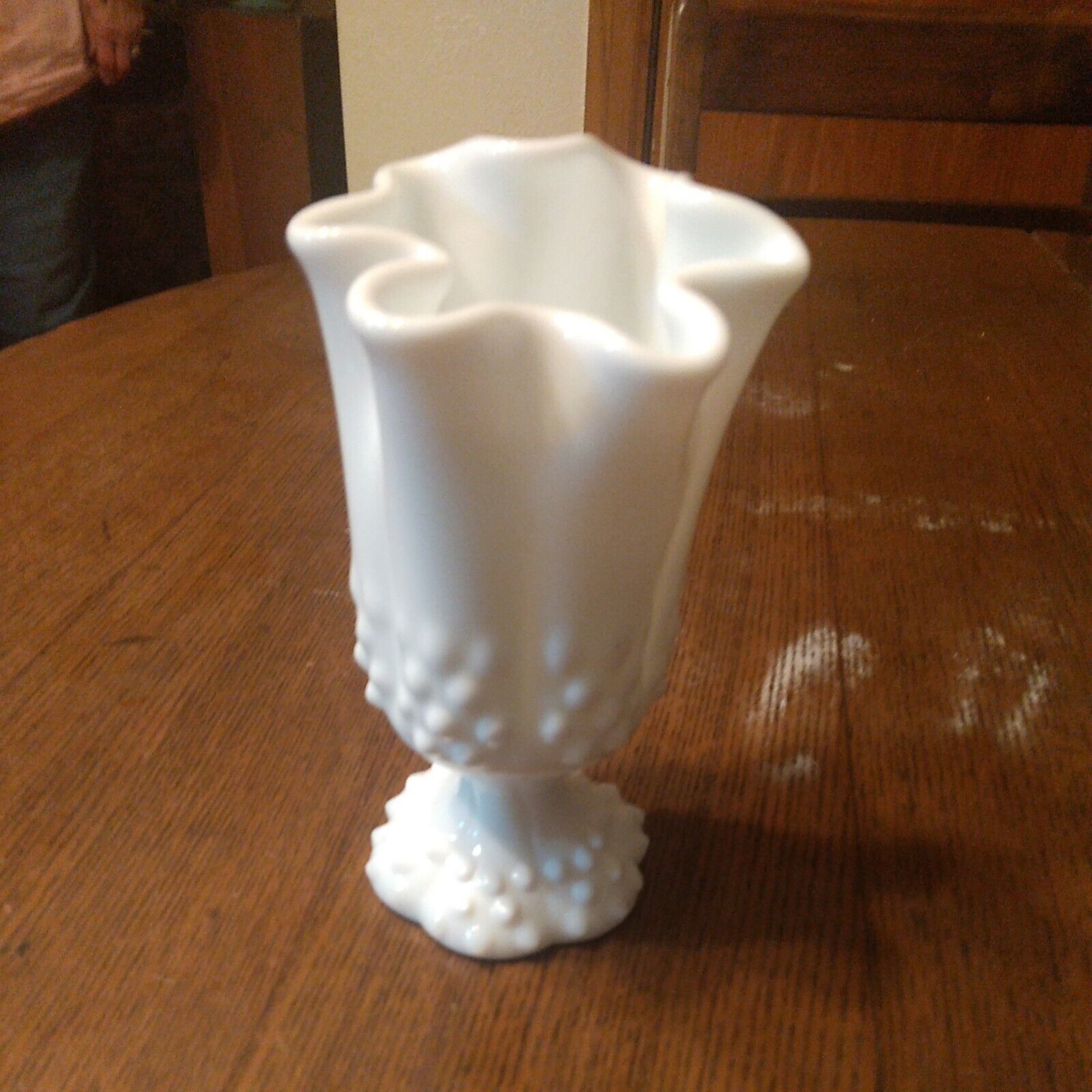 FENTON Milk Glass Hobnail Swung Vase 11 5 Inches Tall Antique